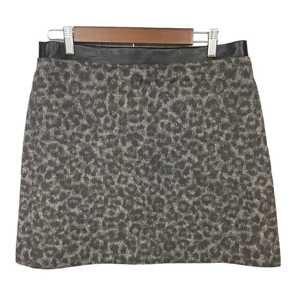 Club Monaco‎ Leather Detail Wool Blend Centie Skirt in Leopard Print Size 10 NWT - Picture 5 of 12